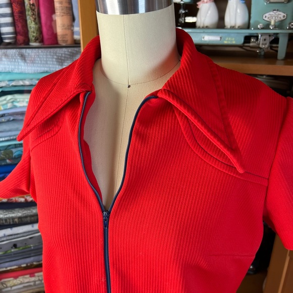 70s Kenny Classics Dagger Collar Zip Dress Large - Picture 2 of 7